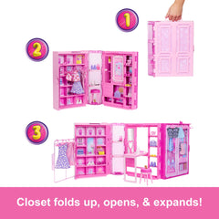 Barbie Dream Closet Toy Playset with Clothes & Accessories, 3-ft-Wide with 25+ Pieces