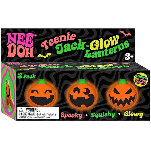 NeeDoh Needohween Teenie Jack-Glow-Lantern 3-pack glow-in-the-dark Halloween pumpkin squishy toys by Schylling