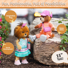 Woof & Co 15-inch Fashion Doll – Finley The Poseable Plush Yorkshire Terrier with Removable Outfit & Accessories, Children Ages 3+