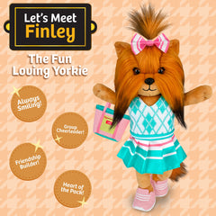 Woof & Co 15-inch Fashion Doll – Finley The Poseable Plush Yorkshire Terrier with Removable Outfit & Accessories, Children Ages 3+