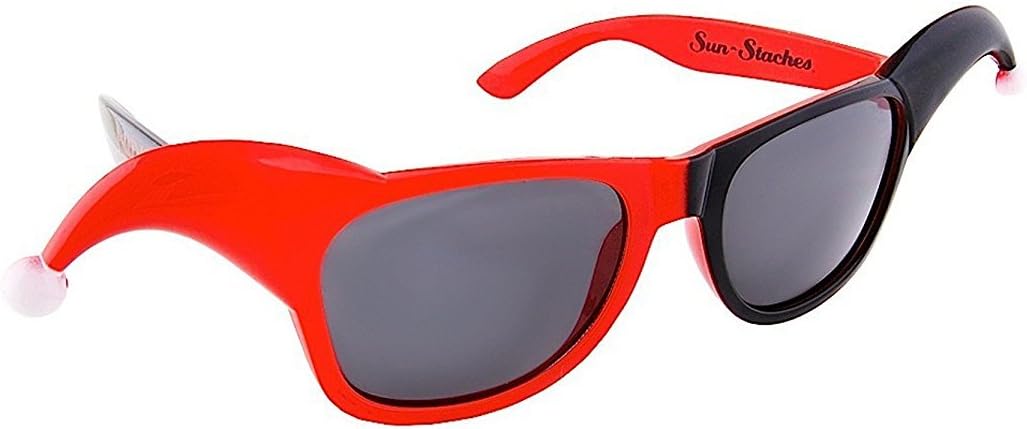 DC Comics Harley Quinn red and black jester costume sunglasses