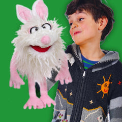 THiN AiR Brands Living Puppets Furball 14 Inch White and Pink Bunny Hand Puppet