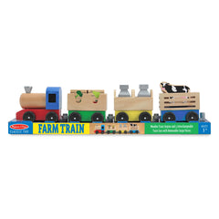 Melissa & Doug Wooden Farm Train Set with engine, 3 linking cars and farm cargo