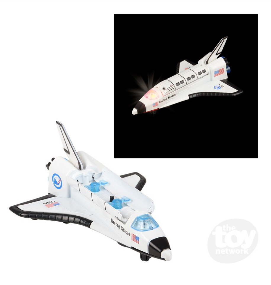 The Toy Network 6 Inch Die Cast Pull Back Space Shuttle with Lights