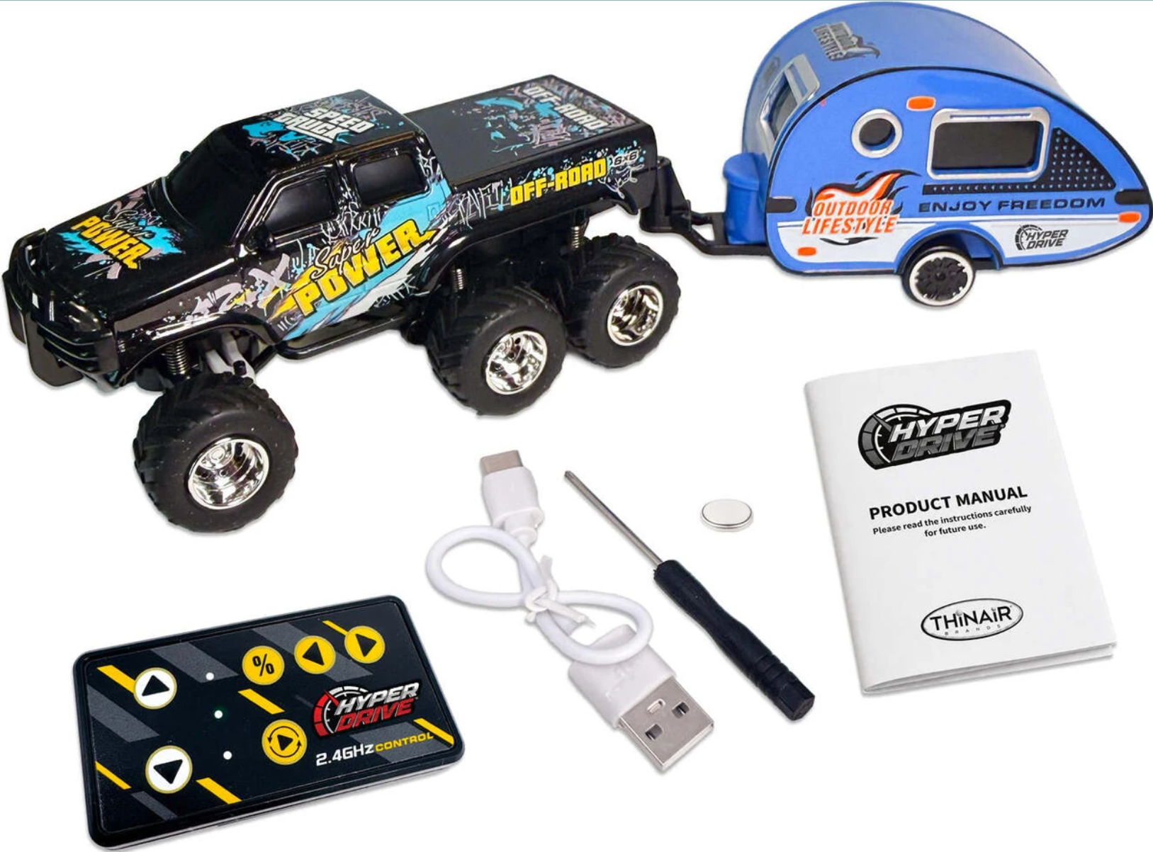 Thin Air Brands Mini RC 6 Wheel Truck and Trailer 1 64 Scale