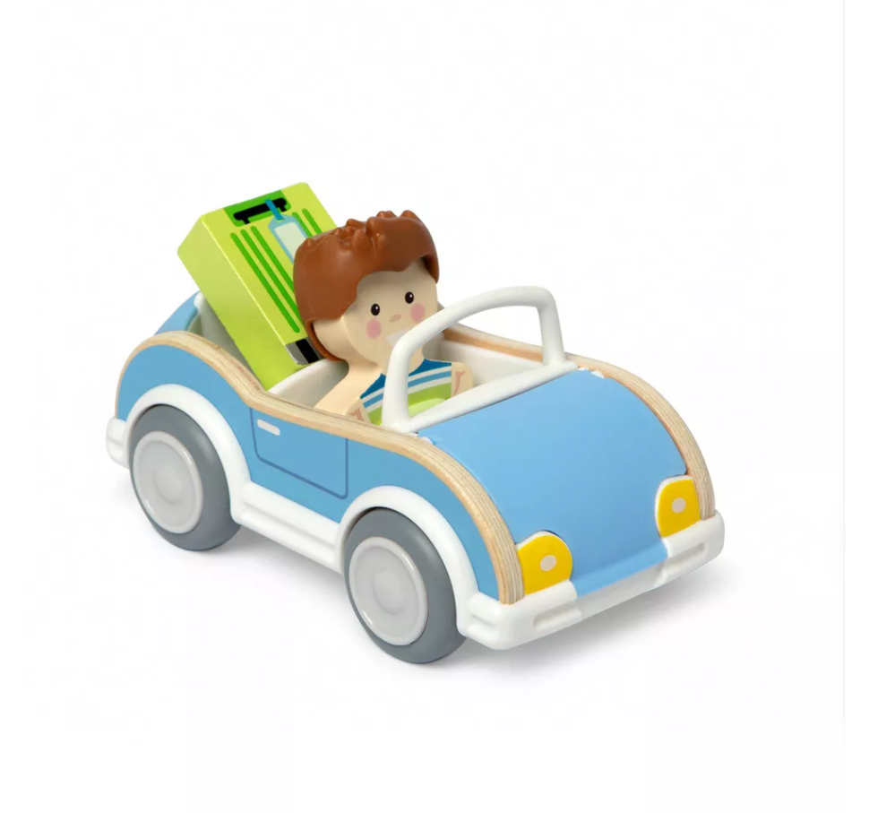 Melissa & Doug Cheery Lane Blue Car and Boy Figure 3 Piece Wooden Playset