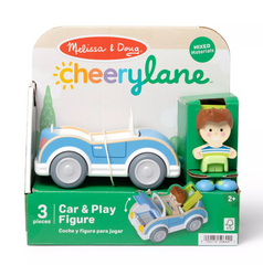 Melissa & Doug Cheery Lane Blue Car and Boy Figure 3 Piece Wooden Playset