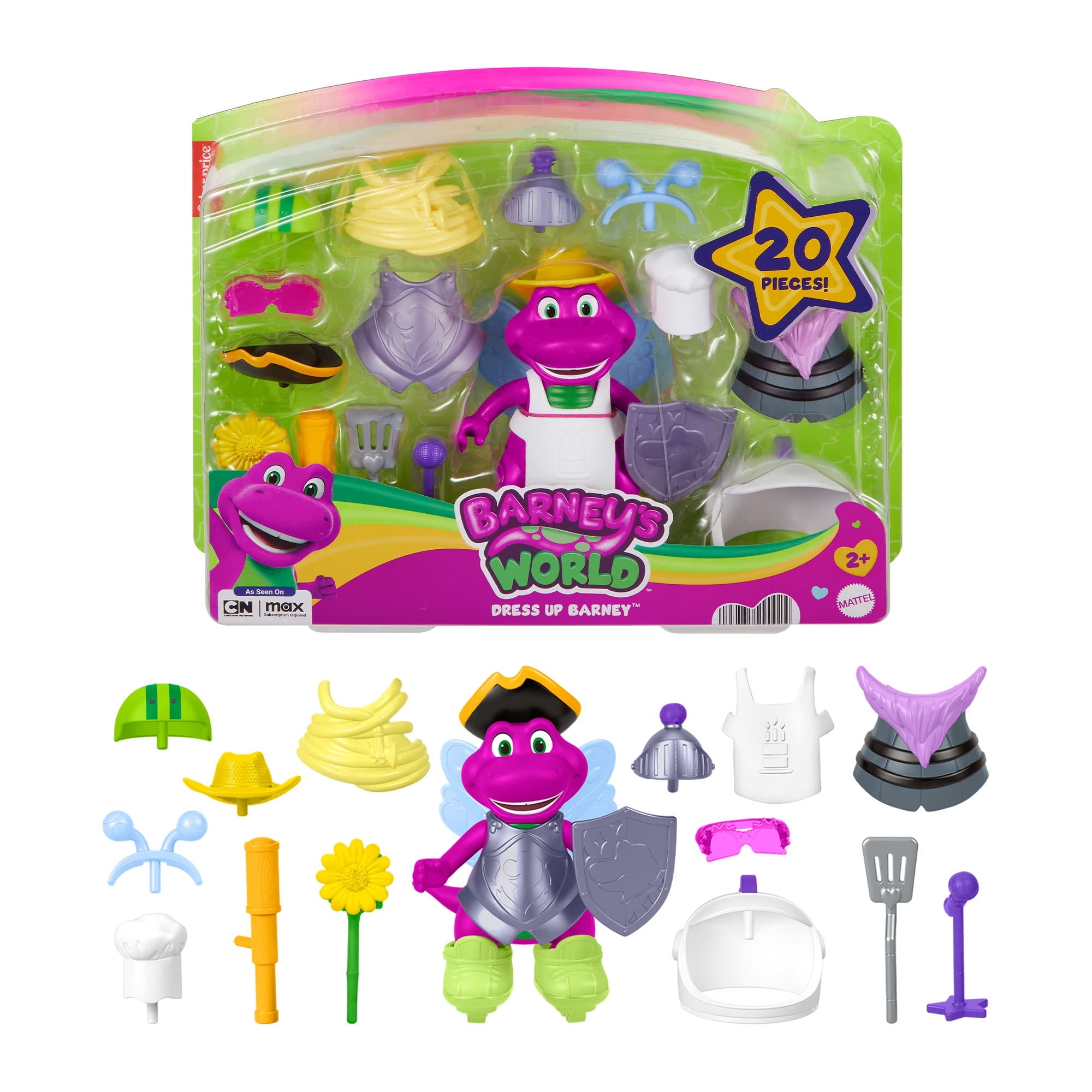 Fisher-Price Barney’s World Dress Up Barney Set, 1 Figure & 20 Pieces for Toddler Pretend Play