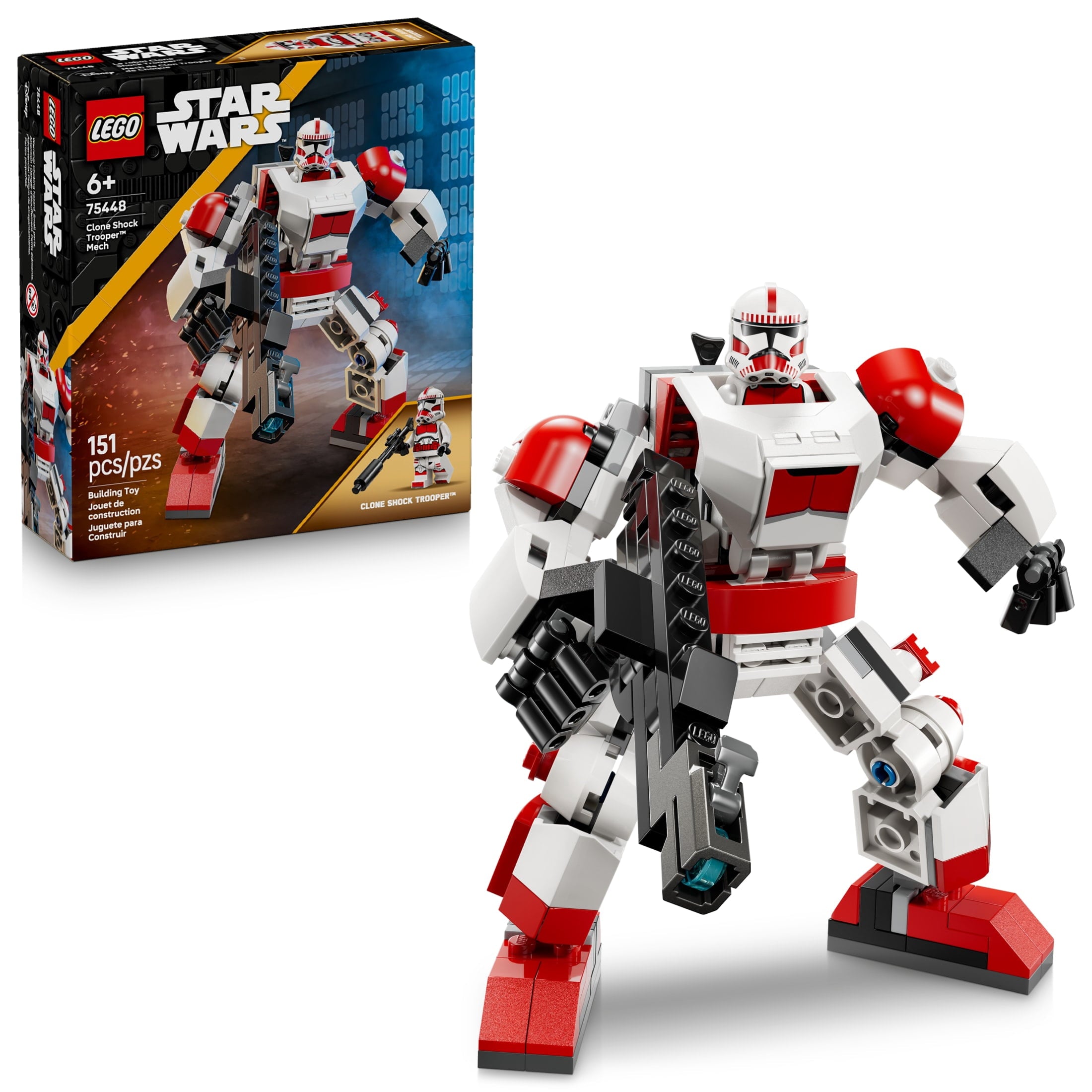 LEGO Star Wars Clone Shock Trooper Mech Building Toy for Boys & Girls - Poseable Star Wars Figure W/Pretend Play Blaster & Stud Shooter for Kids & Fans, Ages 6+ - Gift Idea for Birthdays - 75448