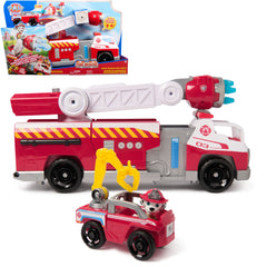 PAW Patrol Fire Rescue: Rapid Reload Fire Truck with Marshall, Projectile Launcher, Mini Vehicle & Sound Fx, for Kids 3+