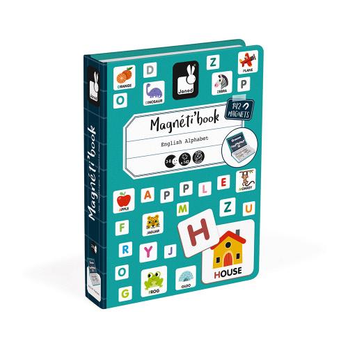 Janod English Alphabet Magneti'Book magnetic spelling game with illustrated word magnets and alphabet letters