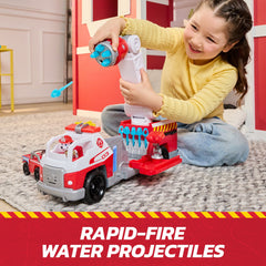 PAW Patrol Fire Rescue: Rapid Reload Fire Truck with Marshall, Projectile Launcher, Mini Vehicle & Sound Fx, for Kids 3+