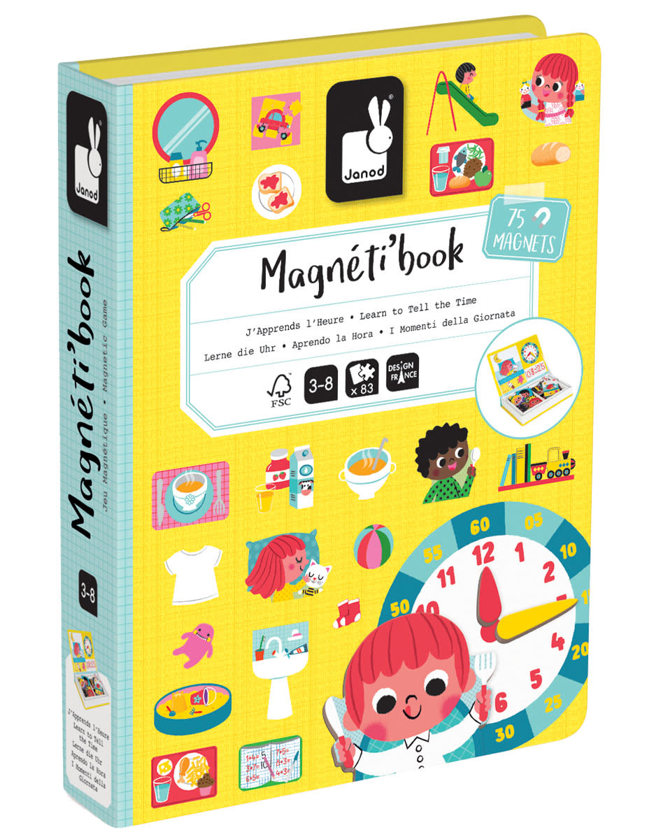 Janod Learn to Tell the Time Magneti'Book magnetic educational game with 75 magnets and 8 double-sided cards