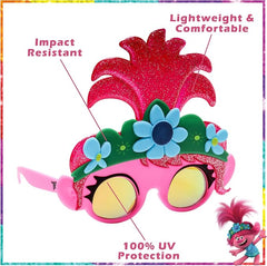 Trolls Poppy pink character costume sunglasses with flower crown