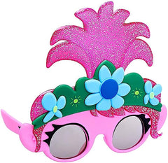 Trolls Poppy pink character costume sunglasses with flower crown