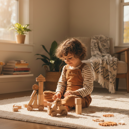 Preschool child playing with educational toys that support creativity and learning through play