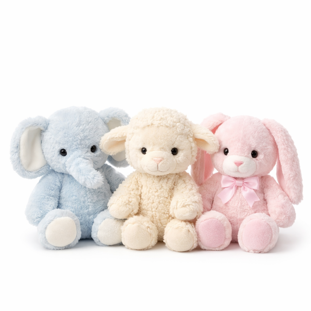 Soft baby and toddler plush toys designed for comfort and early play elephant, lamb, and bunny plush
