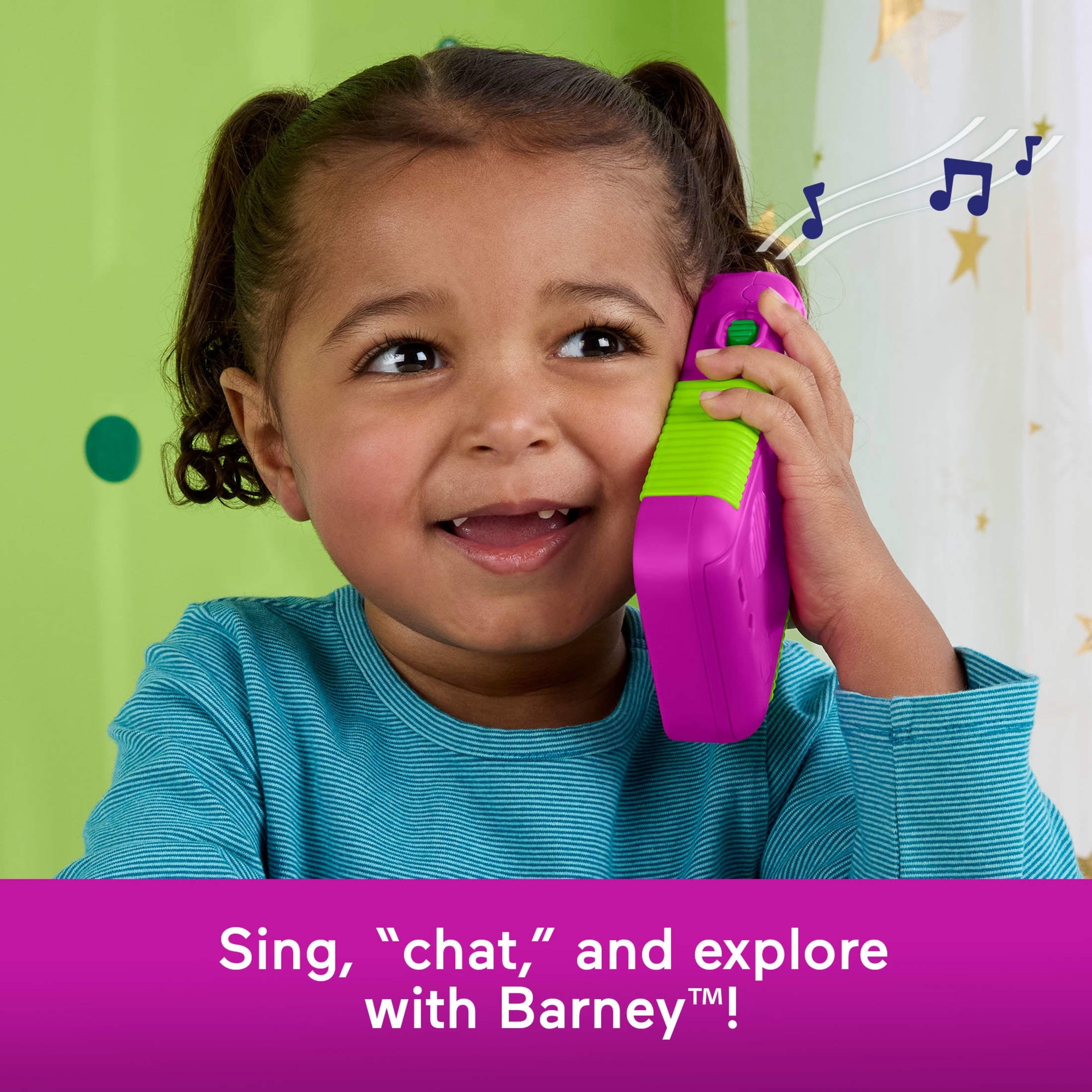 Fisher-Price Barney’s World Hey Barney Phone Musical Toddler Toy with Lights for Kids, Multilanguage Version