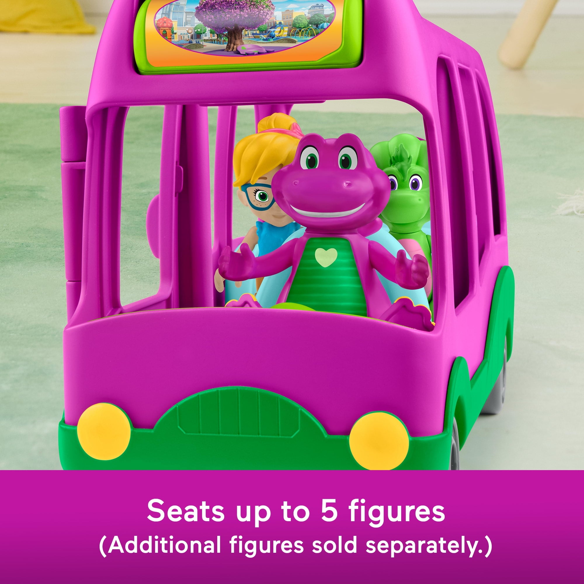 Fisher-Price Barney’s World Adventure Bus Push-Along Toy & Barney Figure for Kids, 2 Pieces