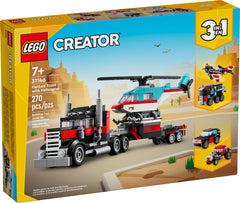 LEGO Creator 3 in 1 Flatbed Truck with Helicopter Toy, Transforms from Flatbed Truck Toy to Propeller Plane to Hot Rod and SUV Car Toys, Gift Idea for Boys and Girls Ages 7 Years Old and Up, 31146
