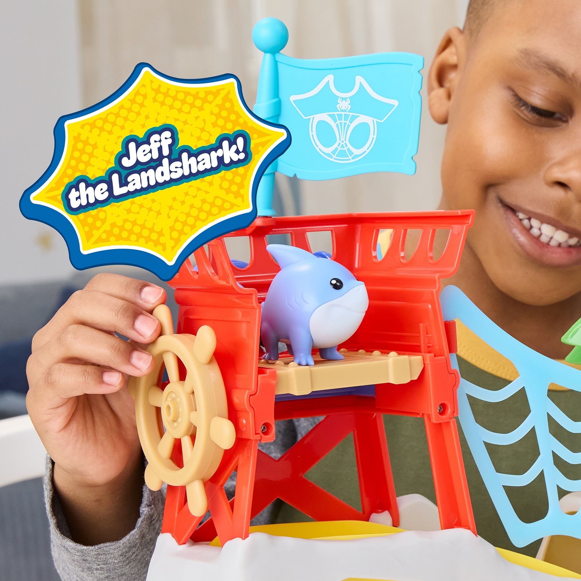 Marvel Spidey and His Amazing Friends Toys Water-Webs Spidey Island Playset with Spider-Man and Jeff The Landshark Figures, Kids Ages 3 and up