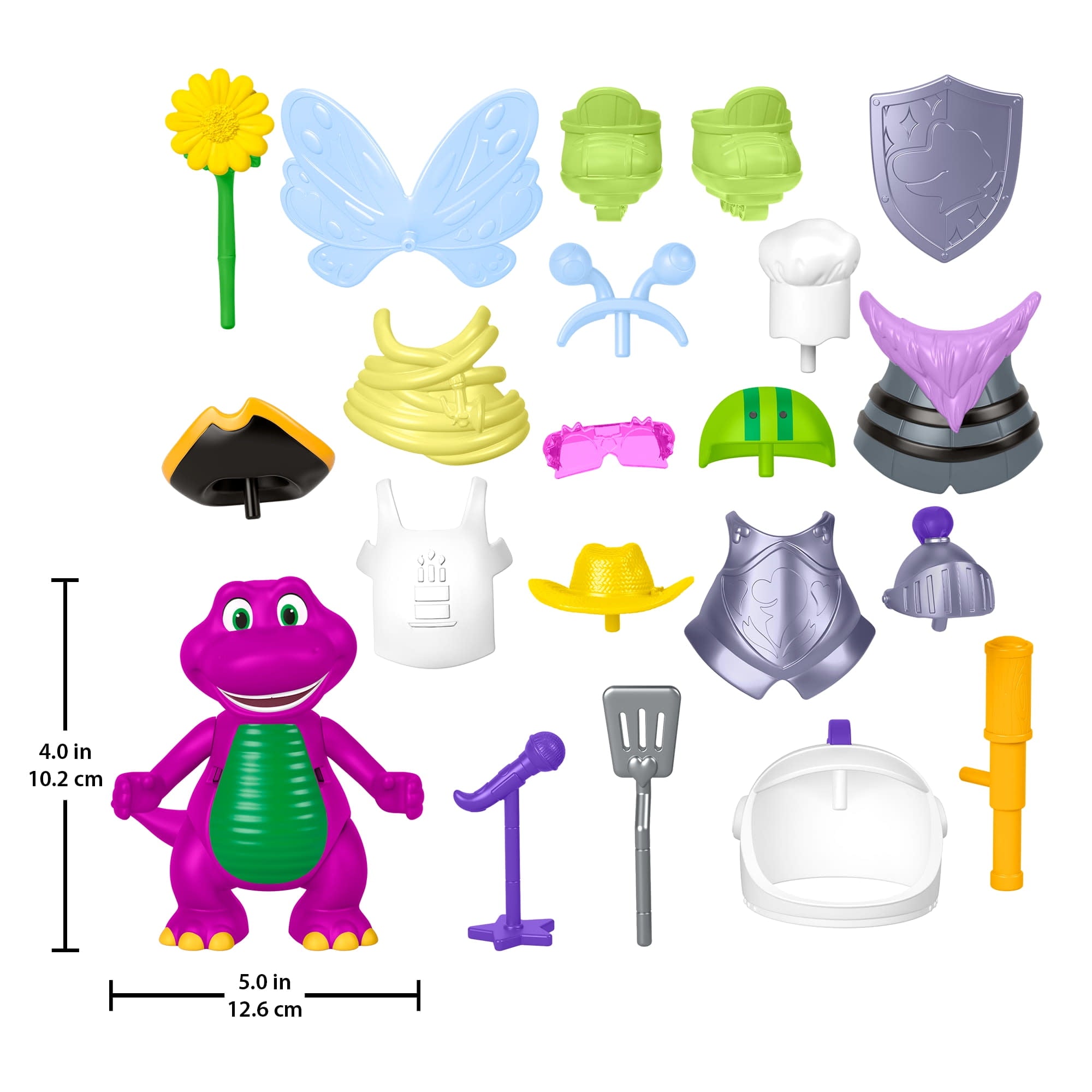 Fisher-Price Barney’s World Dress Up Barney Set, 1 Figure & 20 Pieces for Toddler Pretend Play