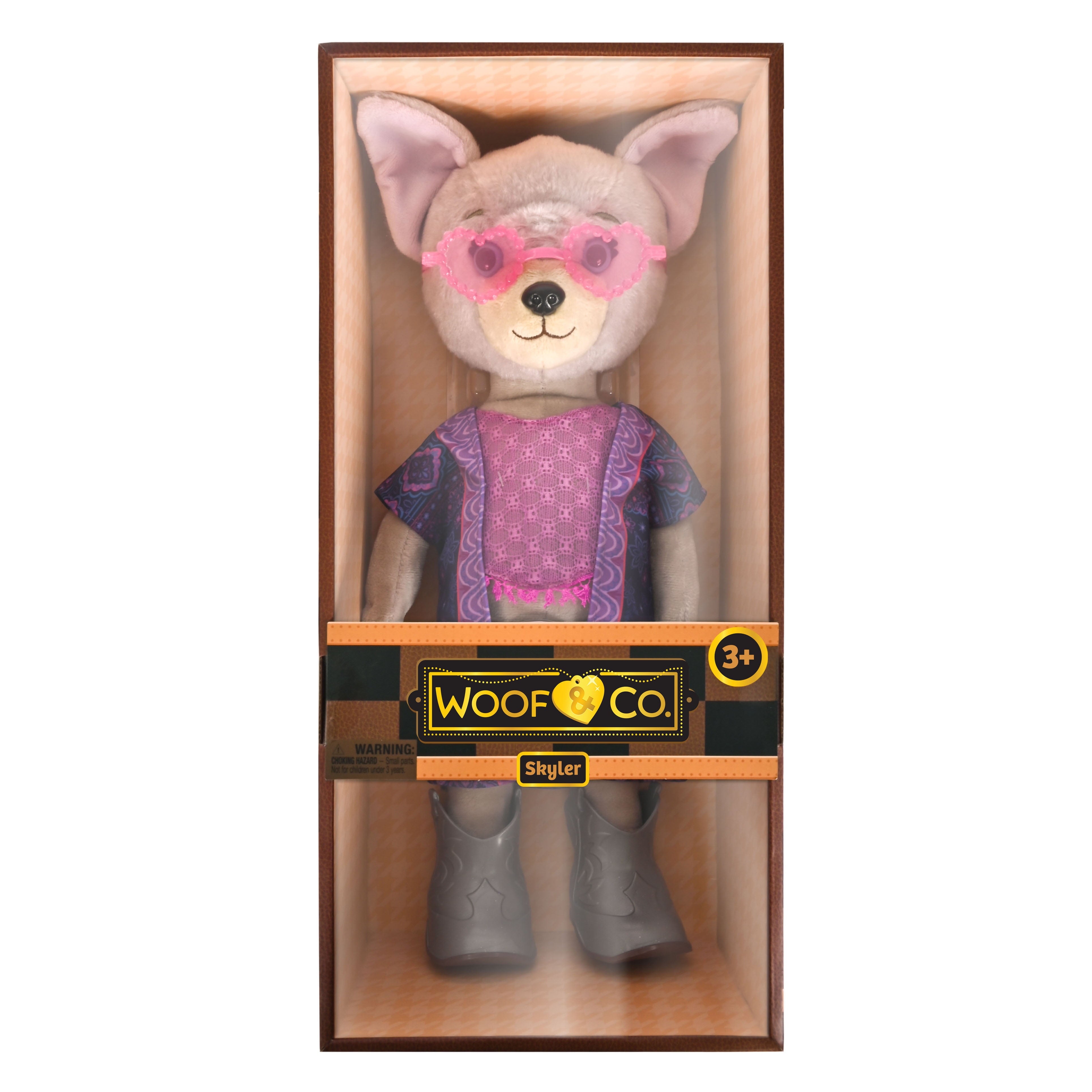 Woof & Co 15-inch Fashion Doll – Skyler The Poseable Plush French Bulldog with Removable Outfit & Accessories, Children Ages 3+