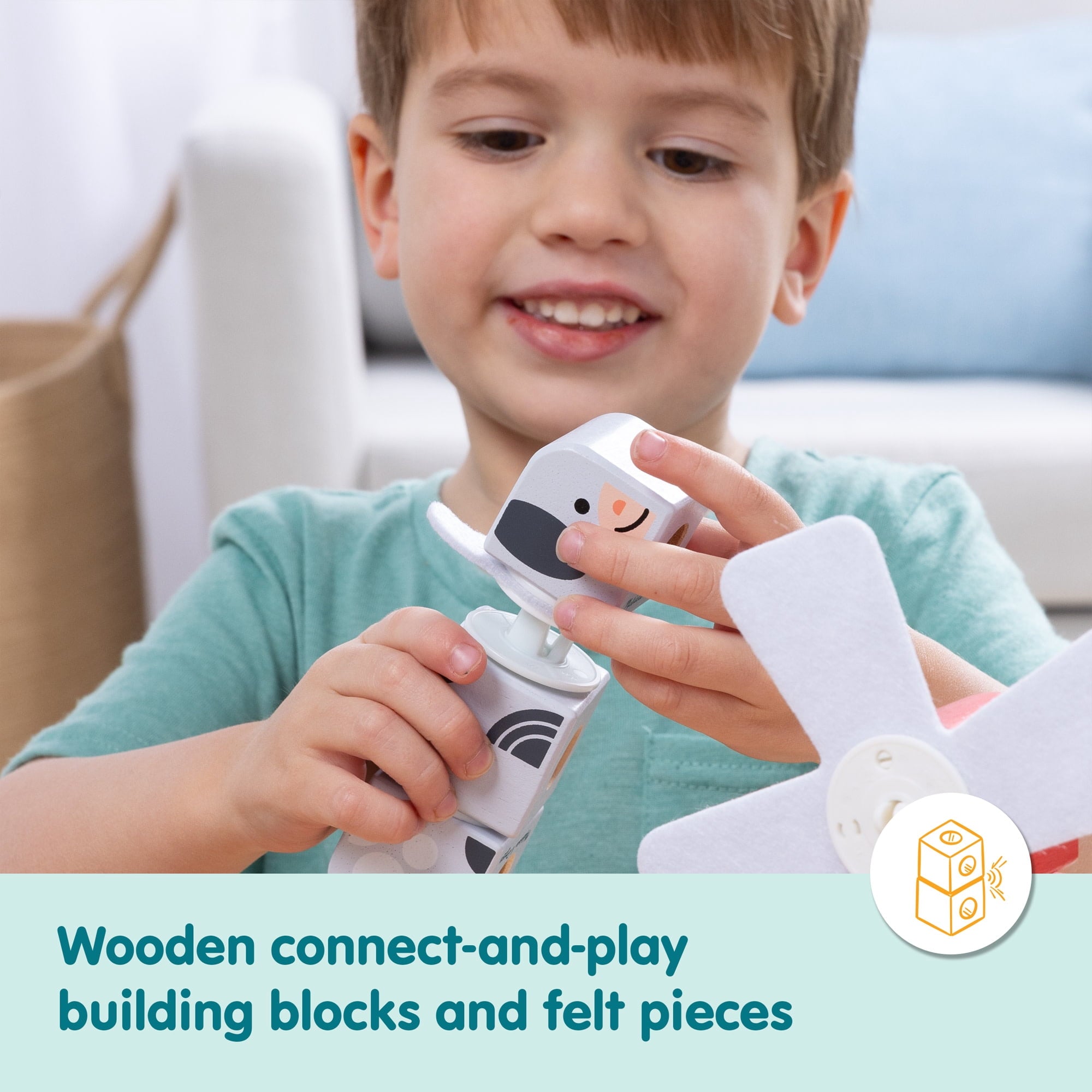 Melissa & Doug Blockables™ Farm Friends Snap And Play, Mix And Match Connectable Wooden Building Blocks Play Set Toy for Preschool Boys And Girls (16 Pcs)