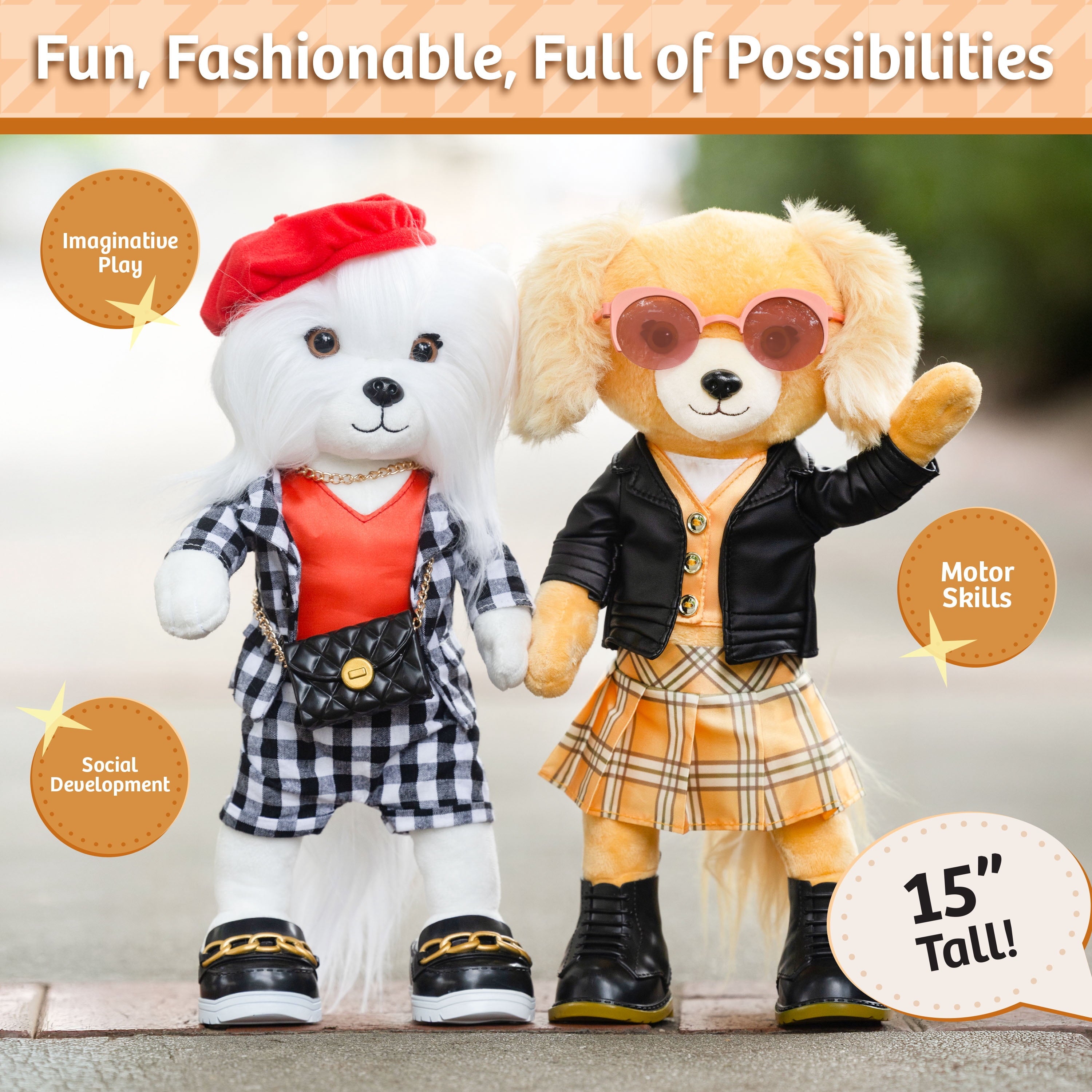 Woof & Co 15-inch Fashion Doll – Lily The Poseable Plush Shih Tzu with Removable Outfit & Accessories, Children Ages 3+