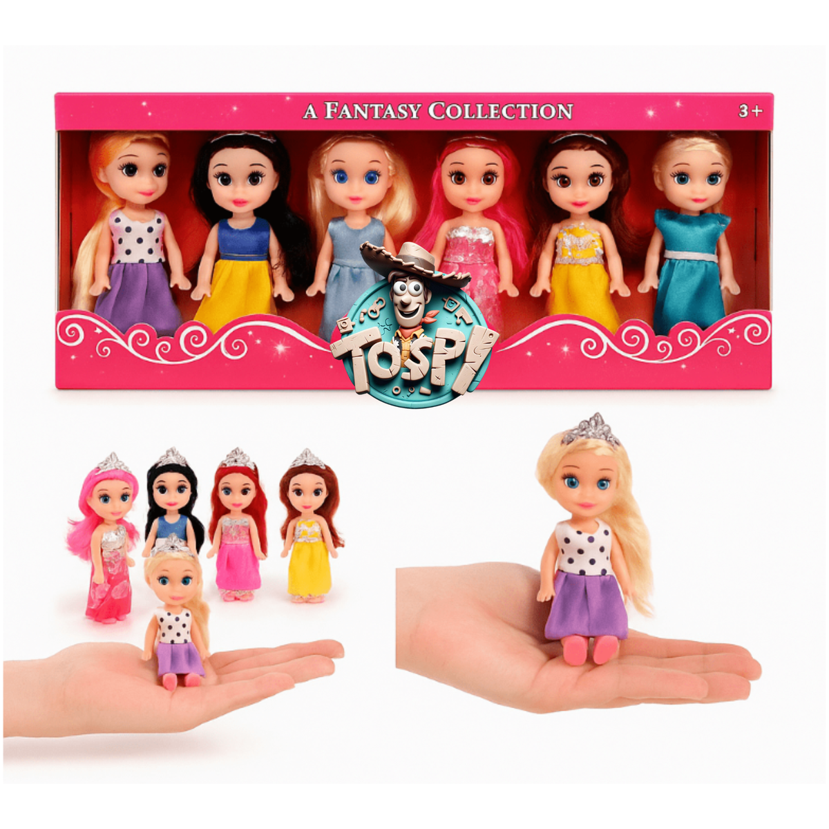 TOYSPI™ Miniature Pocket Princess Doll Playset – 6 Dolls with 30 Accessories (Portable Pretend Play Set for Kids)