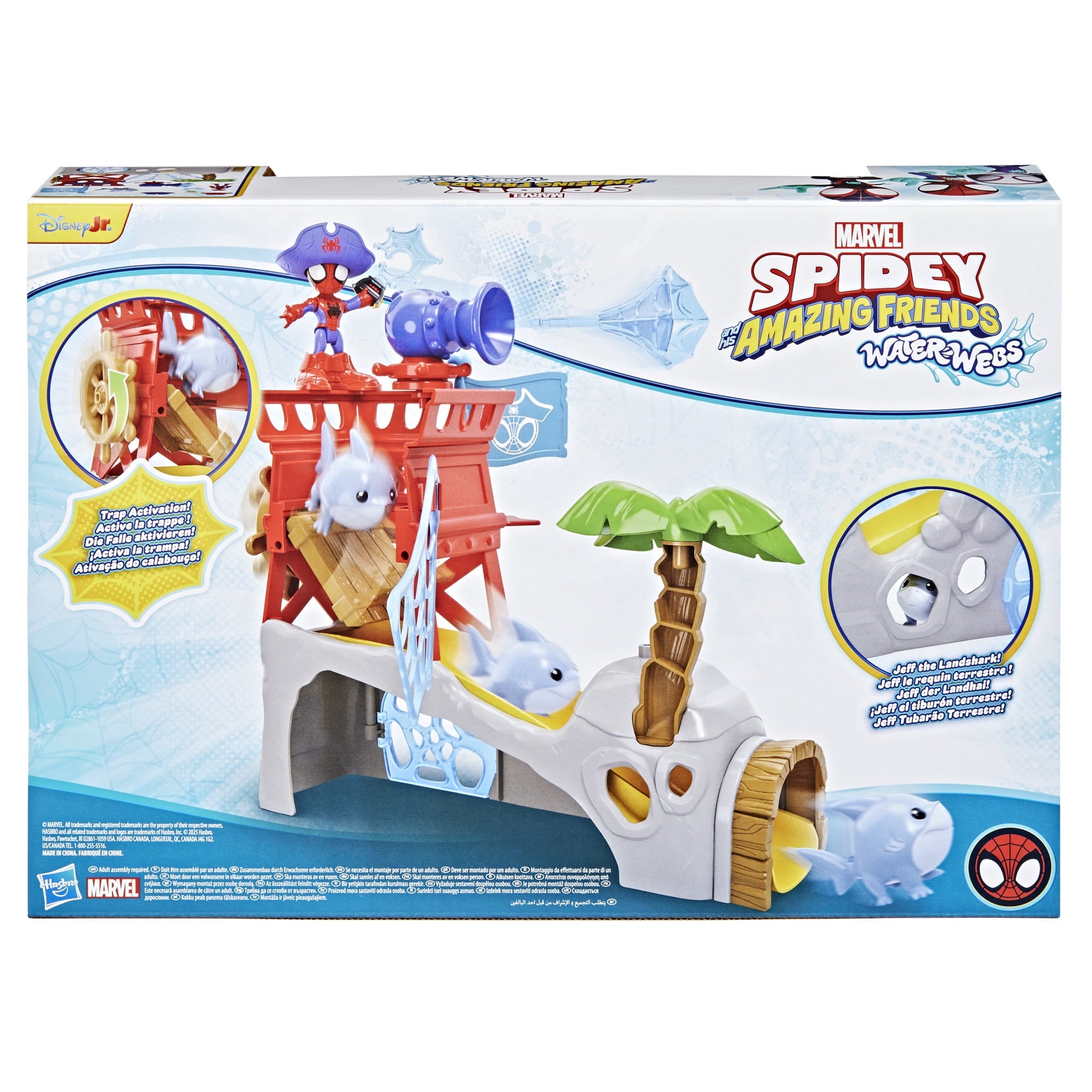 Marvel Spidey and His Amazing Friends Toys Water-Webs Spidey Island Playset with Spider-Man and Jeff The Landshark Figures, Kids Ages 3 and up