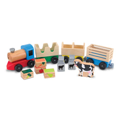 Melissa & Doug Wooden Farm Train Set with 3 Linking Cars