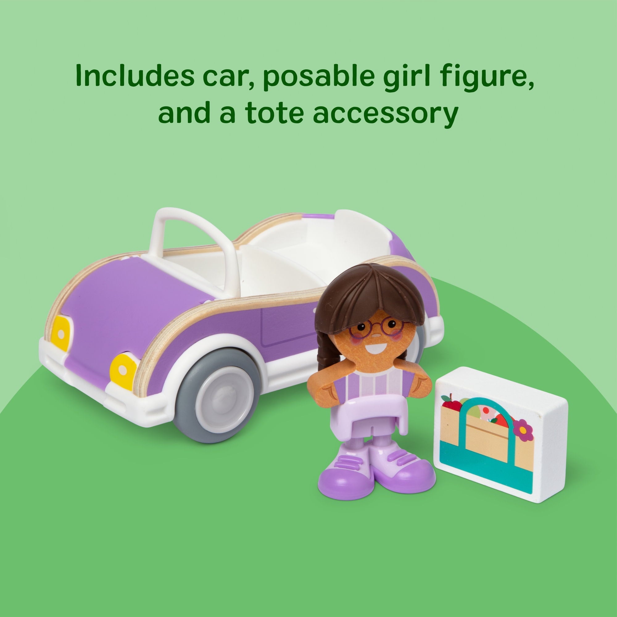 Melissa & Doug Cheery Lane Vehicle and Girl Figure, Wooden Toy Convertible Car Playset - For Ages 2+ - FSC Certified