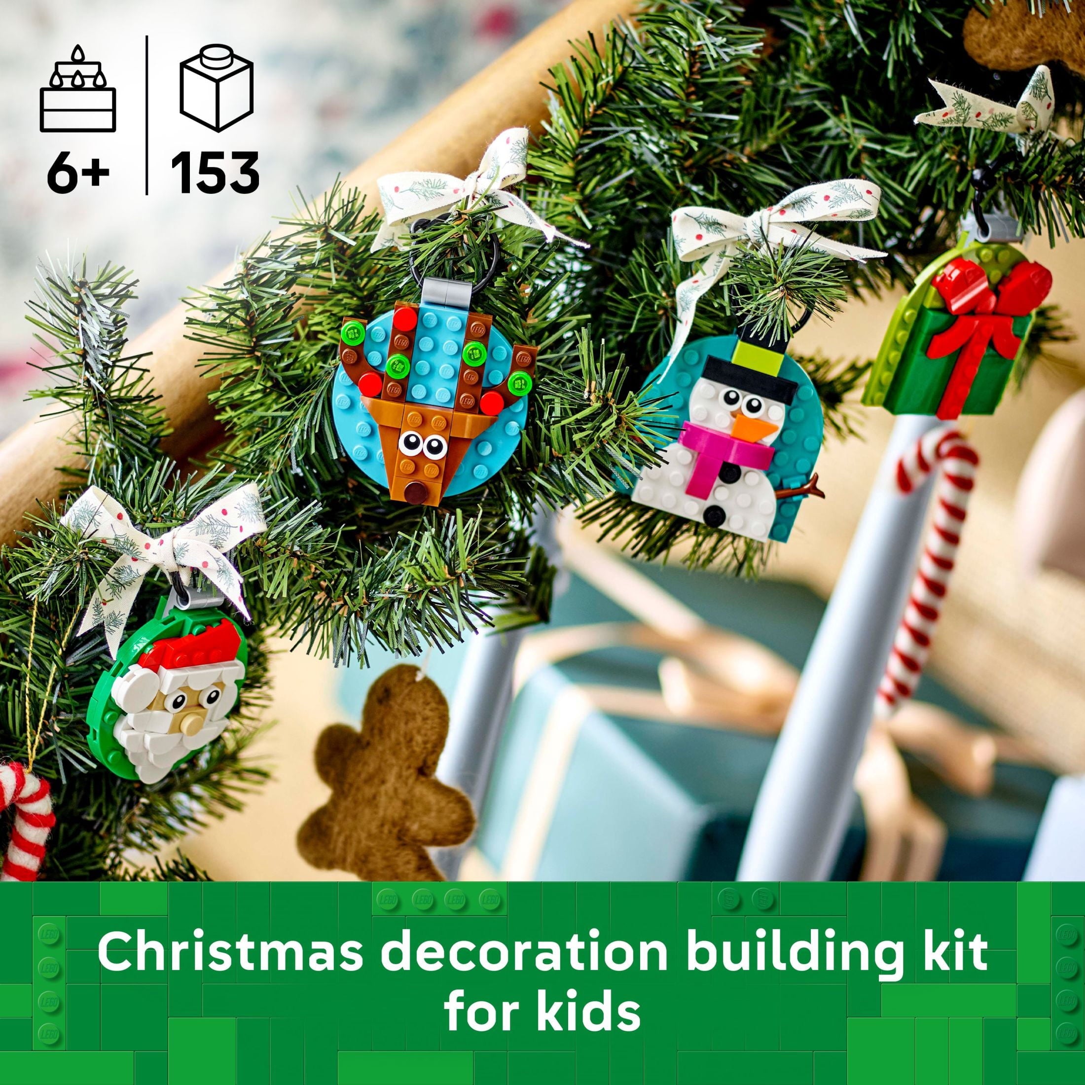 LEGO Christmas Ornament Selection Building Toys - Holiday Crafts for Family, Kids, Boys & Girls, Ages 6+ - Hanging Christmas Decorations for Tree - 40744