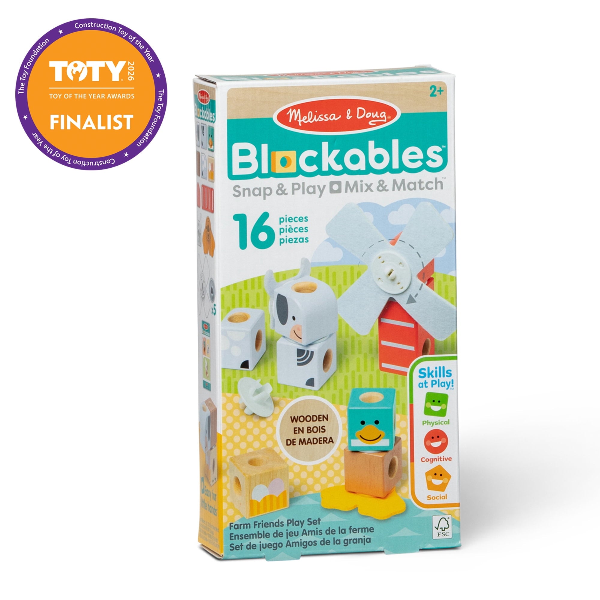 Melissa & Doug Blockables™ Farm Friends Snap And Play, Mix And Match Connectable Wooden Building Blocks Play Set Toy for Preschool Boys And Girls (16 Pcs)