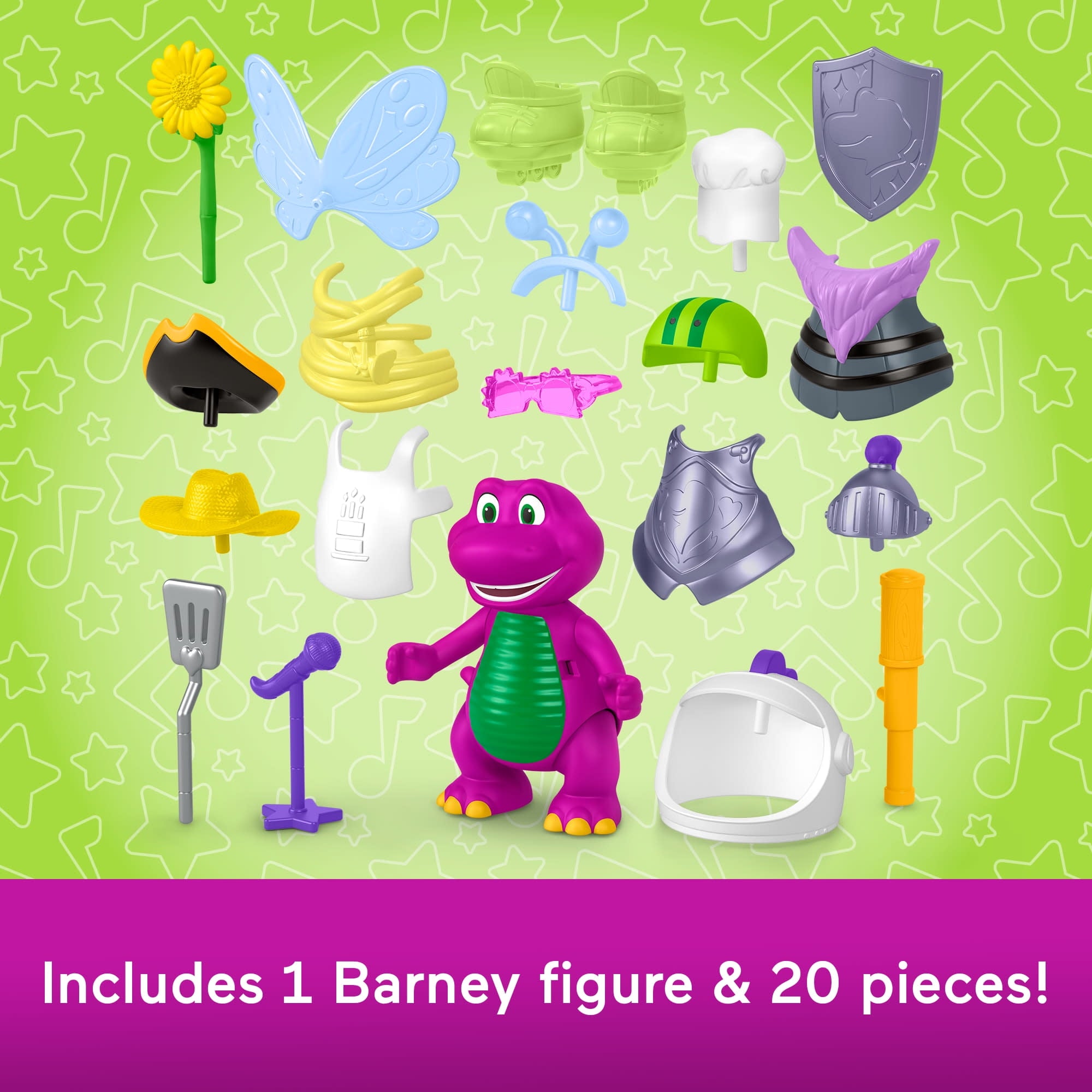 Fisher-Price Barney’s World Dress Up Barney Set, 1 Figure & 20 Pieces for Toddler Pretend Play