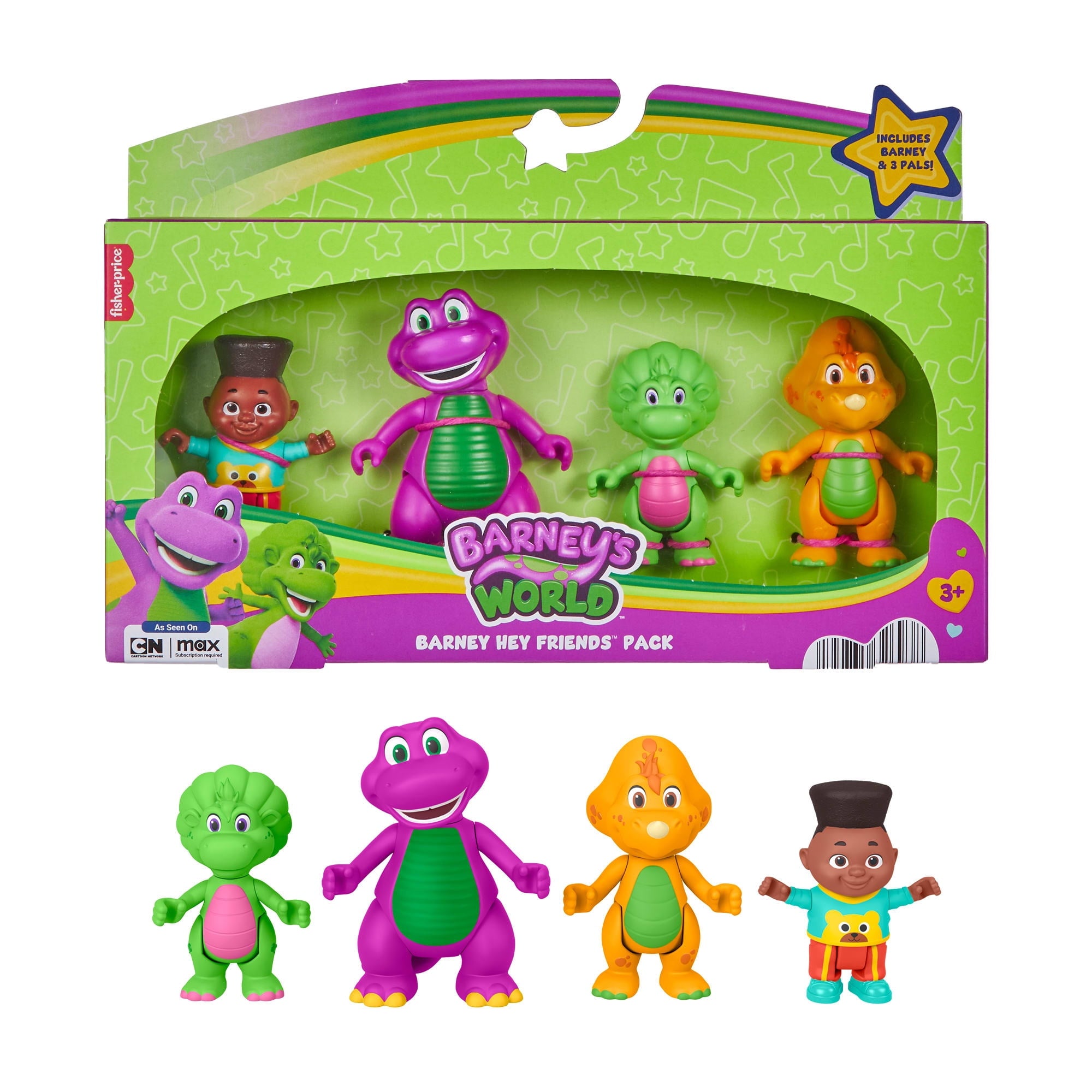 Fisher-Price Barney’s World Hey Friends 4-pack Figure Set with Barney Baby Bop, Billy & David