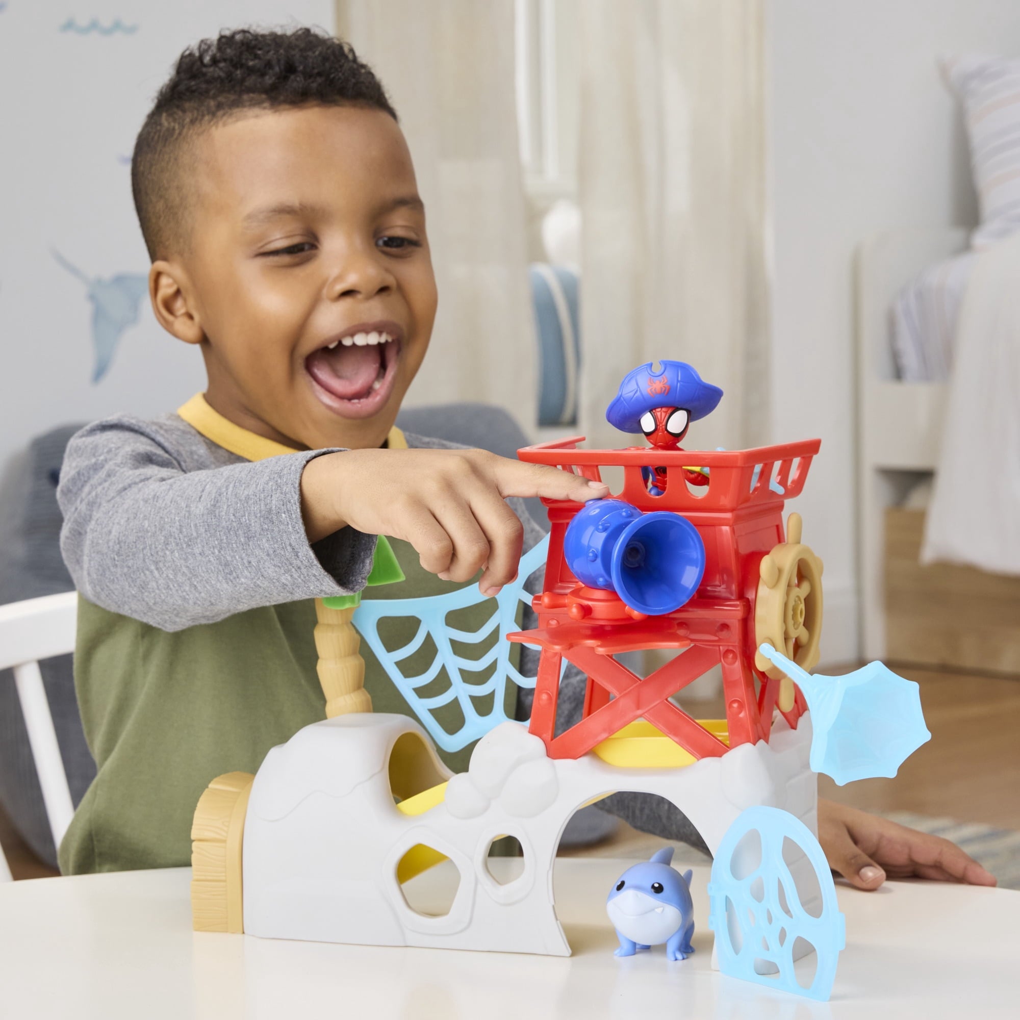 Marvel Spidey and His Amazing Friends Toys Water-Webs Spidey Island Playset with Spider-Man and Jeff The Landshark Figures, Kids Ages 3 and up