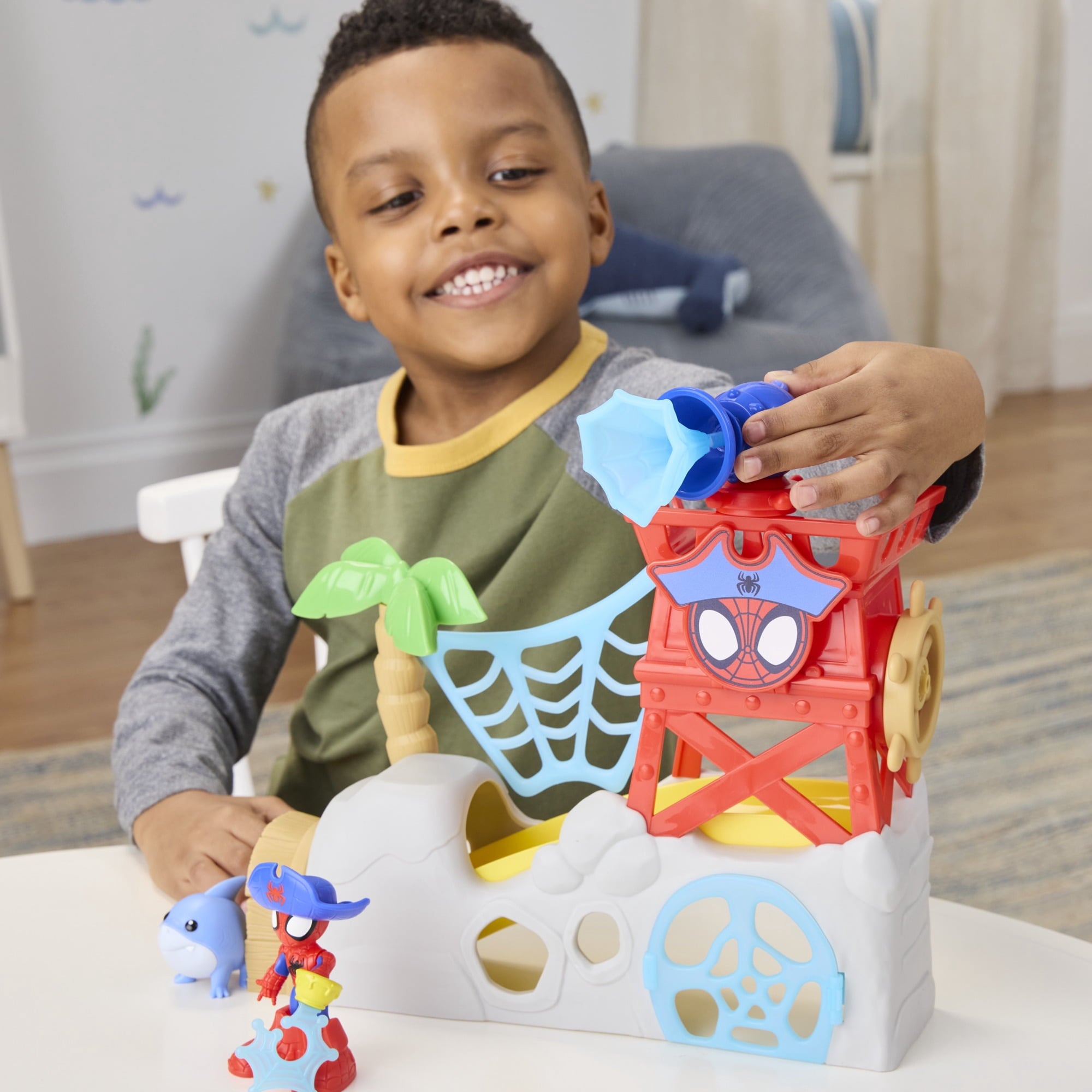 Marvel Spidey and His Amazing Friends Toys Water-Webs Spidey Island Playset with Spider-Man and Jeff The Landshark Figures, Kids Ages 3 and up