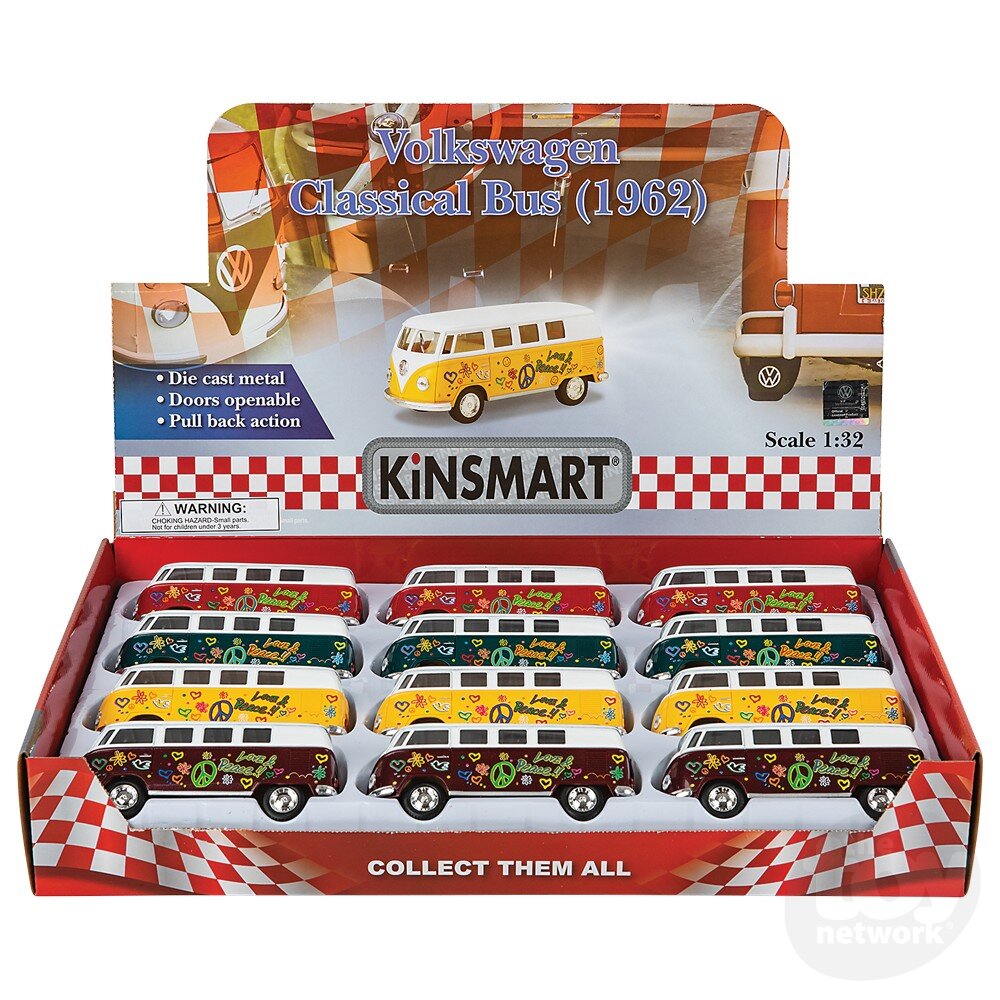 The Toy Network 5 Inch Die Cast Pull Back VW Flower Power Bus 1 Piece Random Color