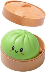 Solid Color Dumpling Squishy Squeeze Toy with Steamer Mystery Color