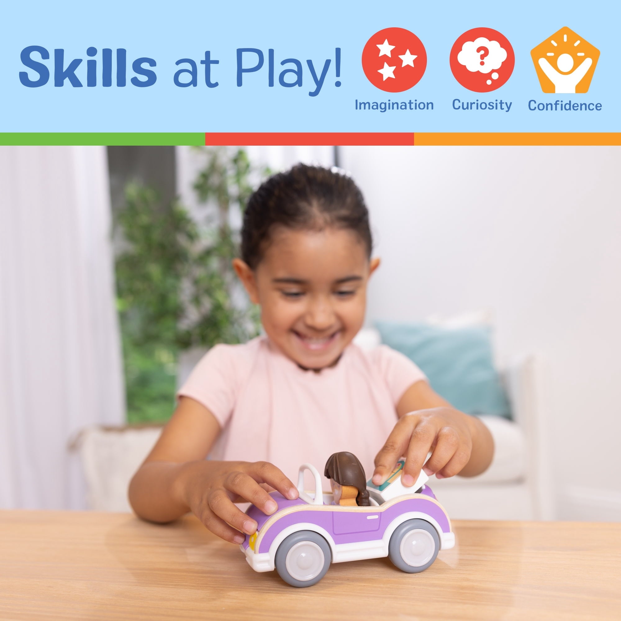 Melissa & Doug Cheery Lane Vehicle and Girl Figure, Wooden Toy Convertible Car Playset - For Ages 2+ - FSC Certified