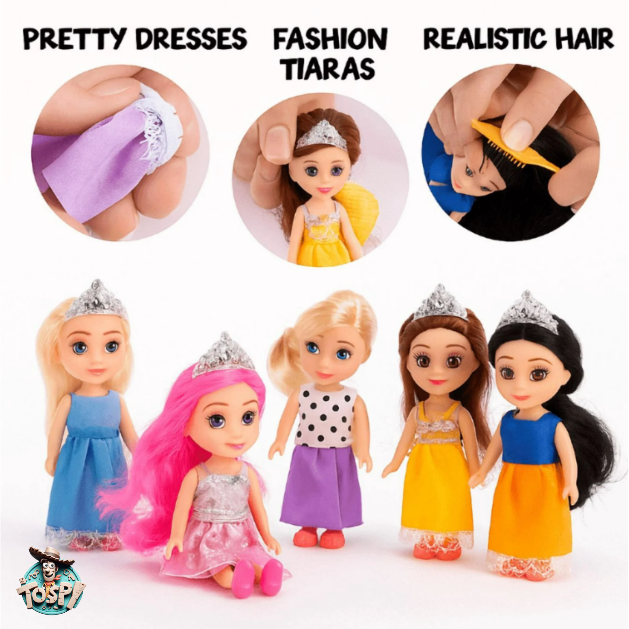 TOYSPI™ Miniature Pocket Princess Doll Playset – 6 Dolls with 30 Accessories (Portable Pretend Play Set for Kids)