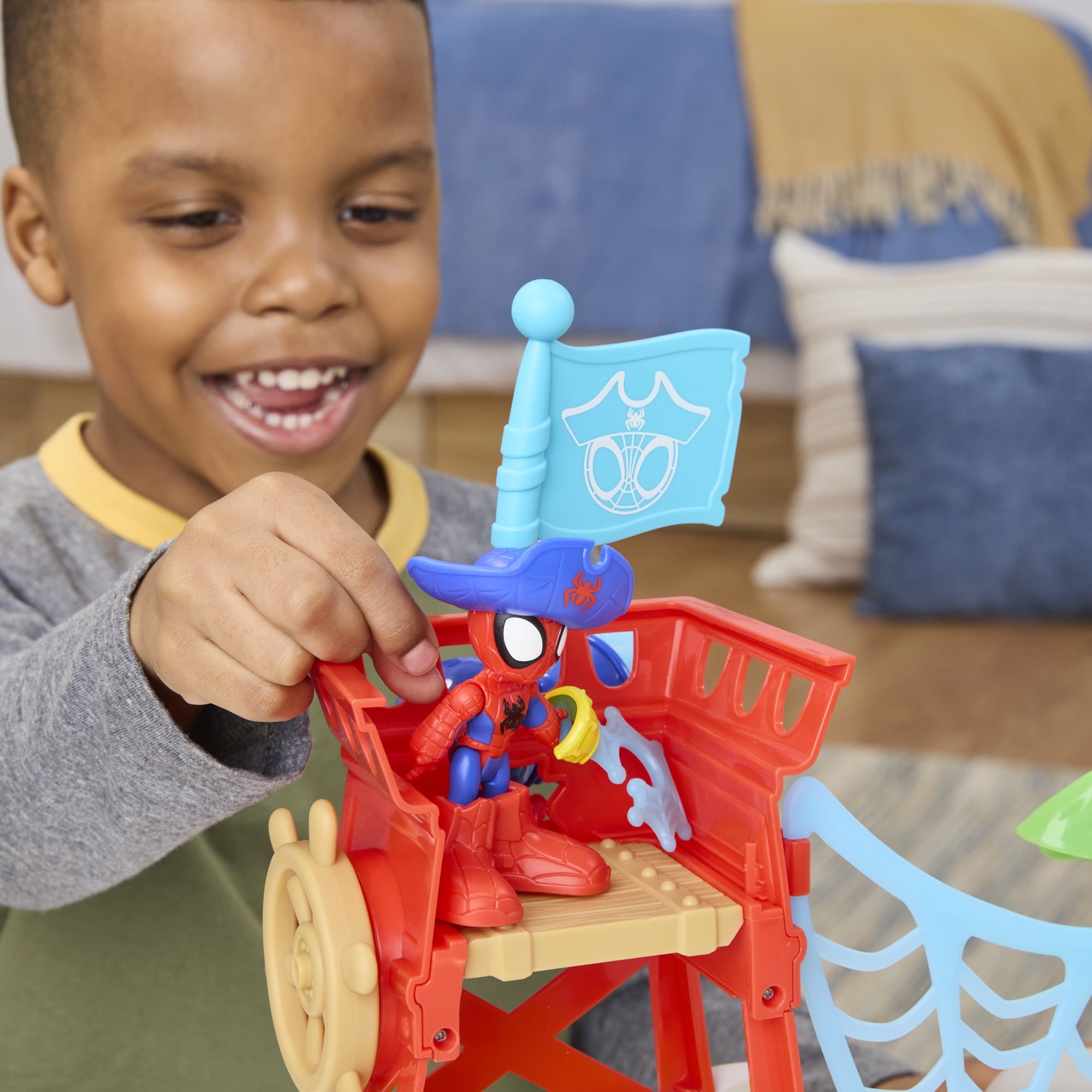 Marvel Spidey and His Amazing Friends Toys Water-Webs Spidey Island Playset with Spider-Man and Jeff The Landshark Figures, Kids Ages 3 and up