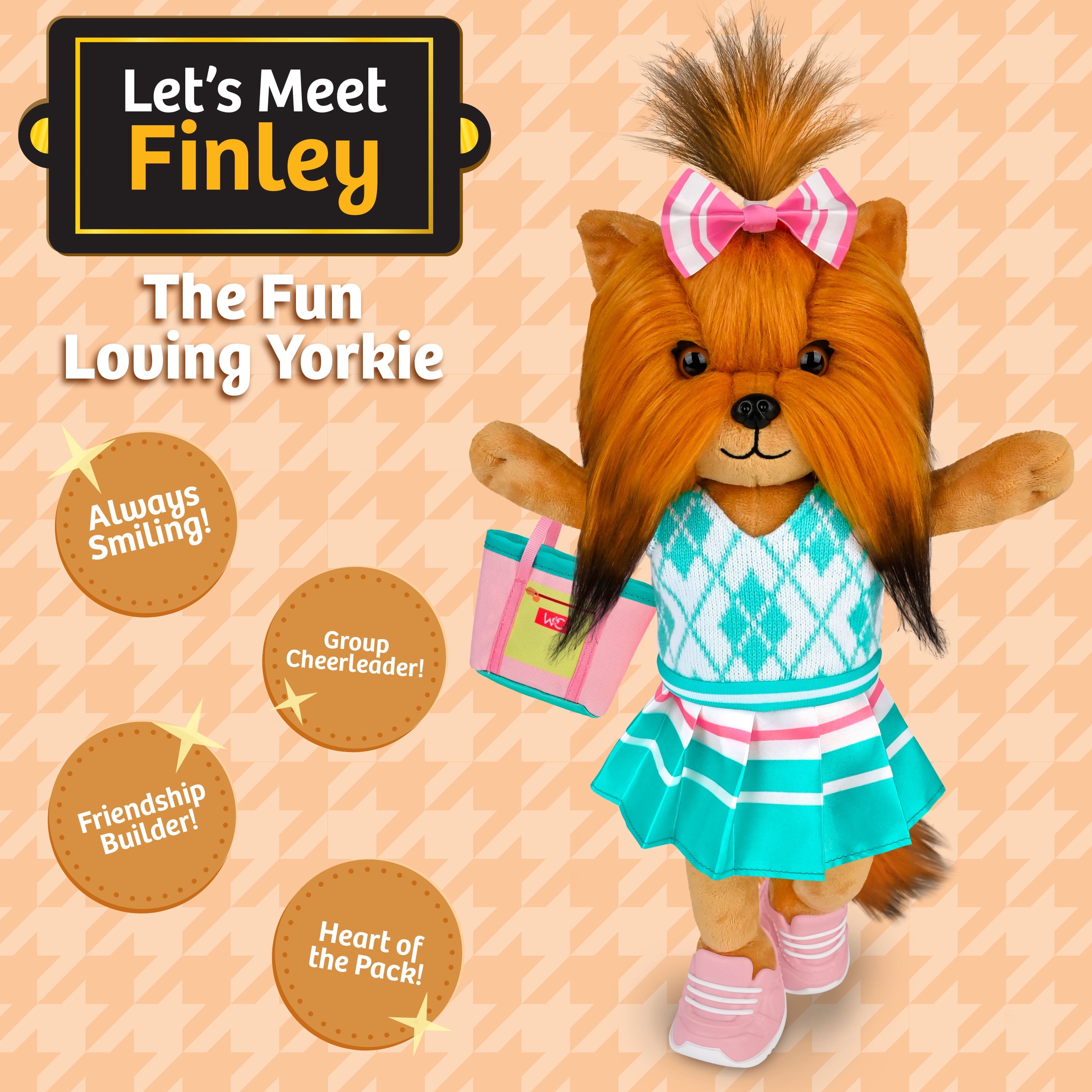 Woof & Co 15-inch Fashion Doll – Finley The Poseable Plush Yorkshire Terrier with Removable Outfit & Accessories, Children Ages 3+