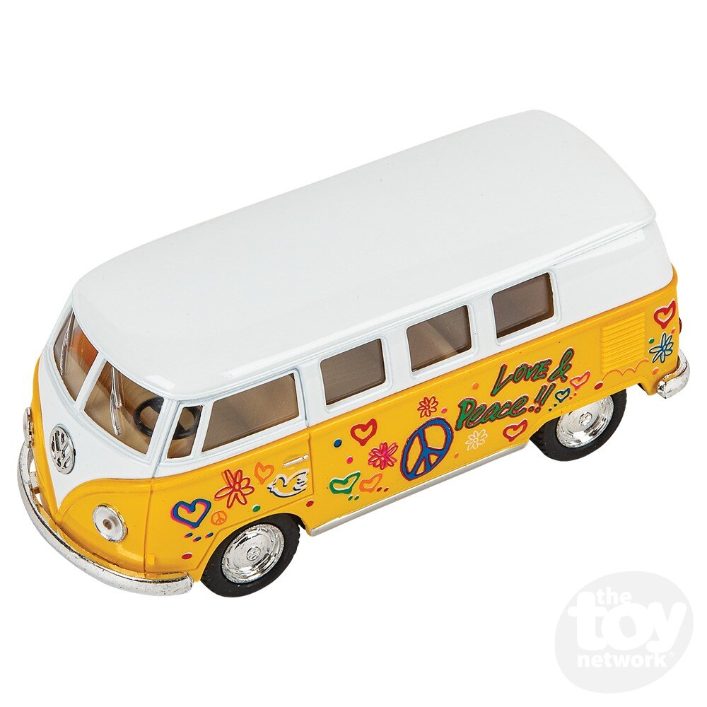 The Toy Network 5 Inch Die Cast Pull Back VW Flower Power Bus 1:32 Scale Random Color