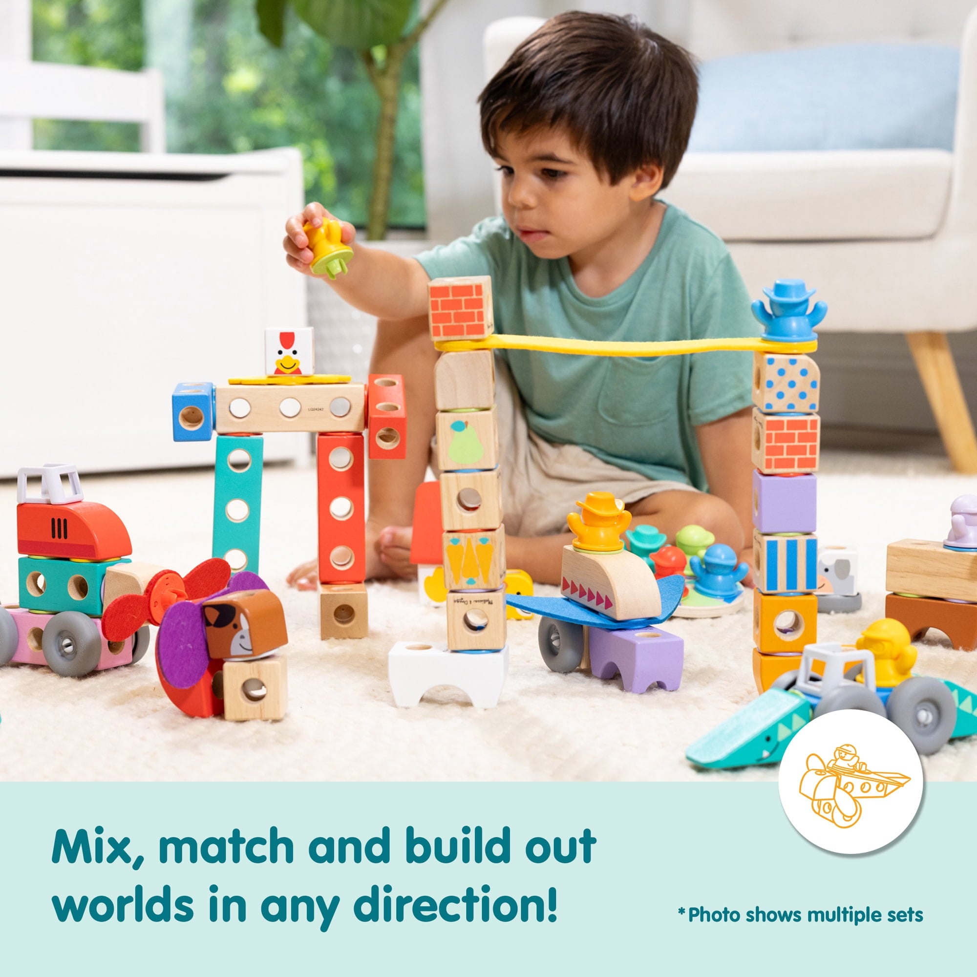 Melissa & Doug Blockables™ Woodland Friends Snap And Play, Mix and Match Connectable Wooden Building Blocks Play Set Toy for Preschool Toddler Boys and Girls (16 Pcs)