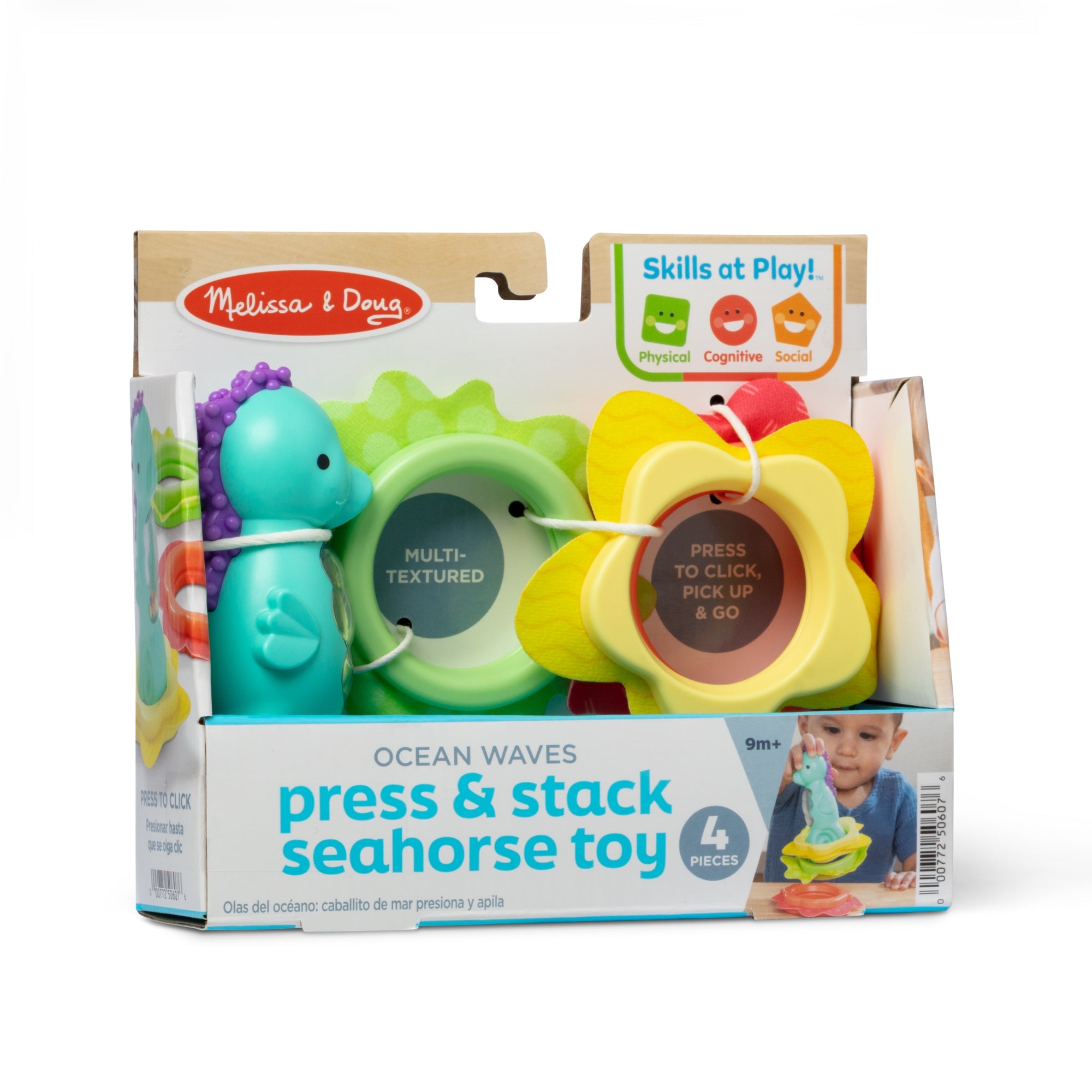 Melissa & Doug Ocean Waves Press and Stack Seahorse sensory stacking toy with 3 rings