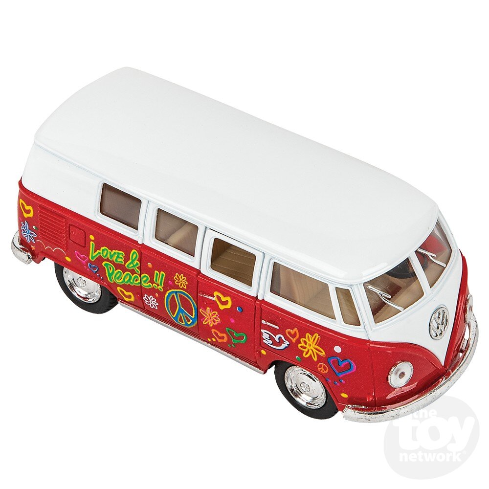 The Toy Network 5 Inch Die Cast Pull Back VW Flower Power Bus 1:32 Scale Random Color