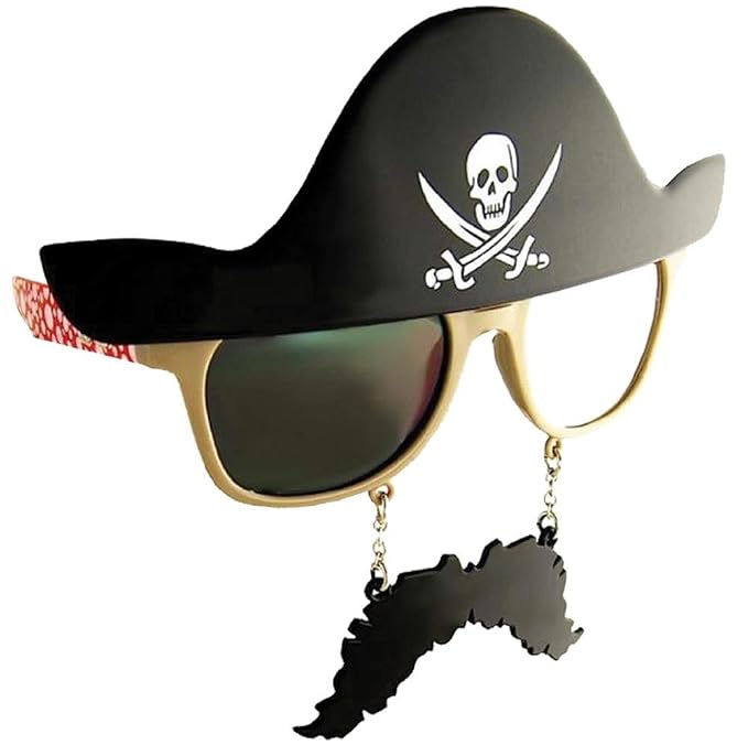 Pirate beard costume sunglasses with skull crossbones and parrot